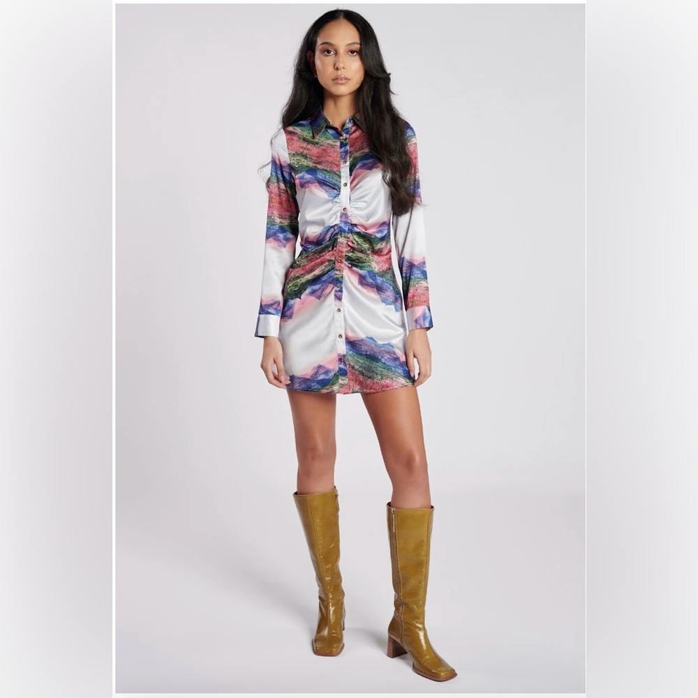 ANOTHER GIRL Landscape Satin Shirt Dress Size 8
